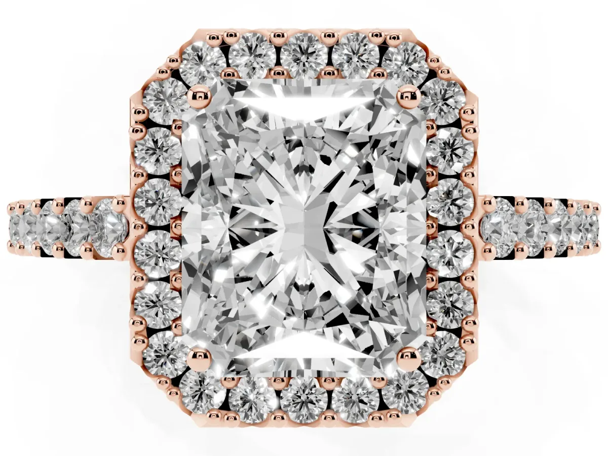 Radiant Cut Halo Diamond Pavé Solitaire Ring Rose gold