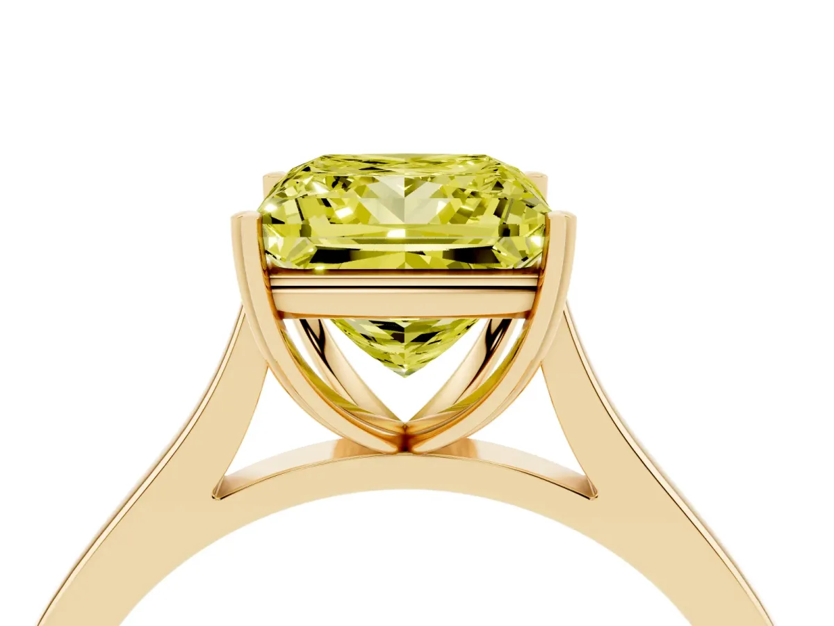 Fancy Yellow Princess Cut Solitaire Heart Prong Engagement Ring with Tapered Band Yellow gold