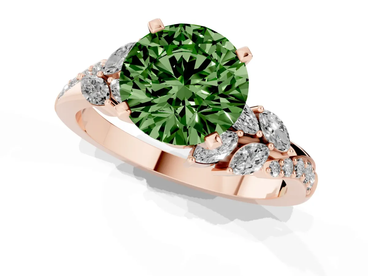 Fancy Green Round Cut Solitaire Marquise Twist Band with Six-Prong Setting Rose gold