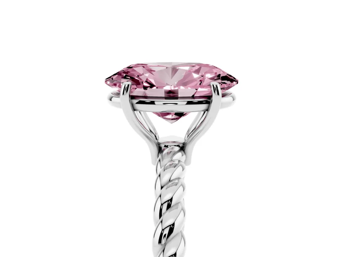 Fancy Pink Oval Cut Solitaire Twisted Band 4-Prong Ring Silver
