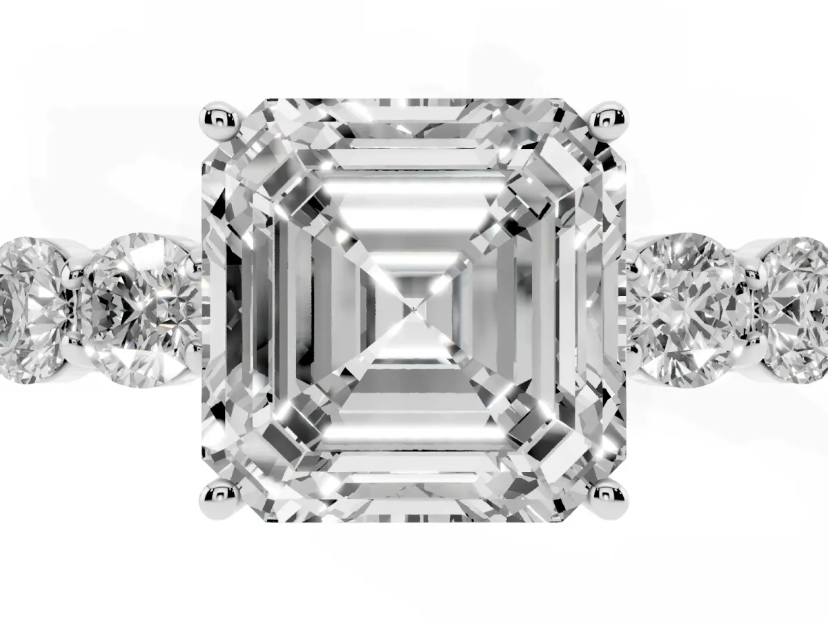Asscher Cut Cut Diamond Five-Stone Prong Set White Gold Ring Platinum