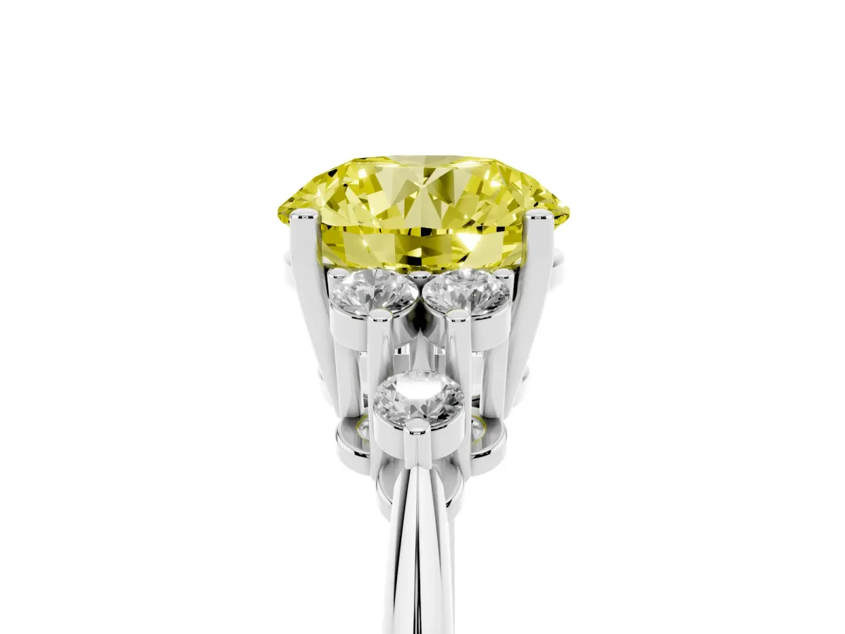 Fancy Yellow Round Cut Cut Diamond Cluster Ring with Solitaire Band and Four-Prong Setting Silver