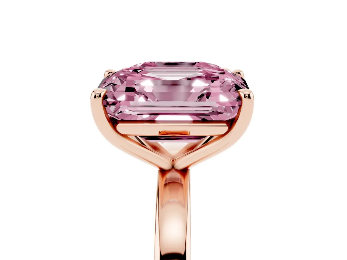 Fancy Pink Asscher Cut and Emerald Cut Toi Moi Ring with Prong Setting Rose gold
