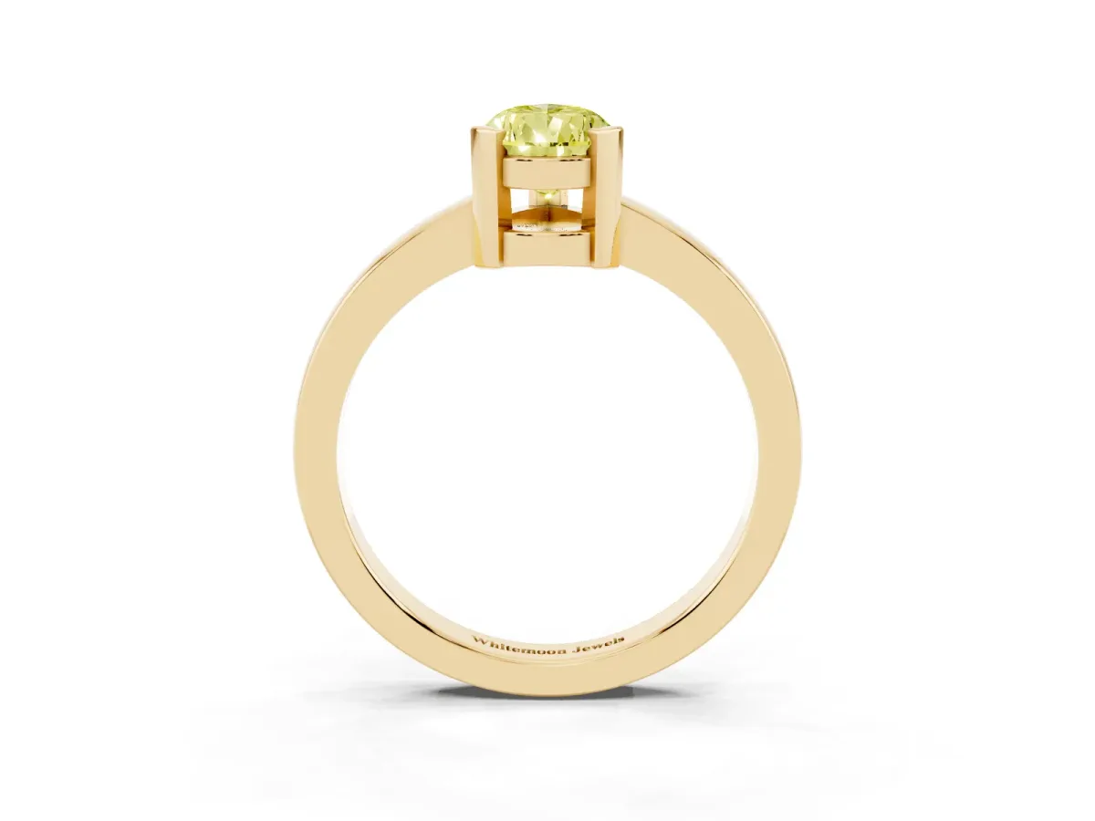 Fancy Yellow Pear Cut Cut Solitaire Ring with Four-Prong Setting and Classic Band Yellow gold