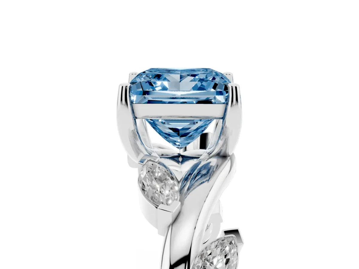 Fancy Blue Princess Cut Solitaire Twisted Band Marquise Accent Prong Setting Ring Silver