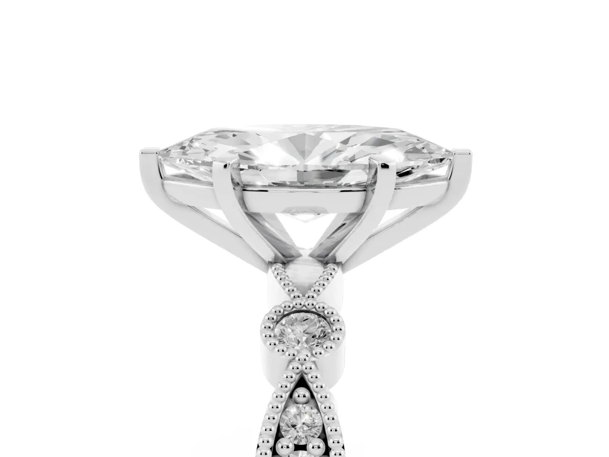 Marquise Cut Milgrain Bezel Diamond Engagement Ring with Solitaire Prong Setting Silver