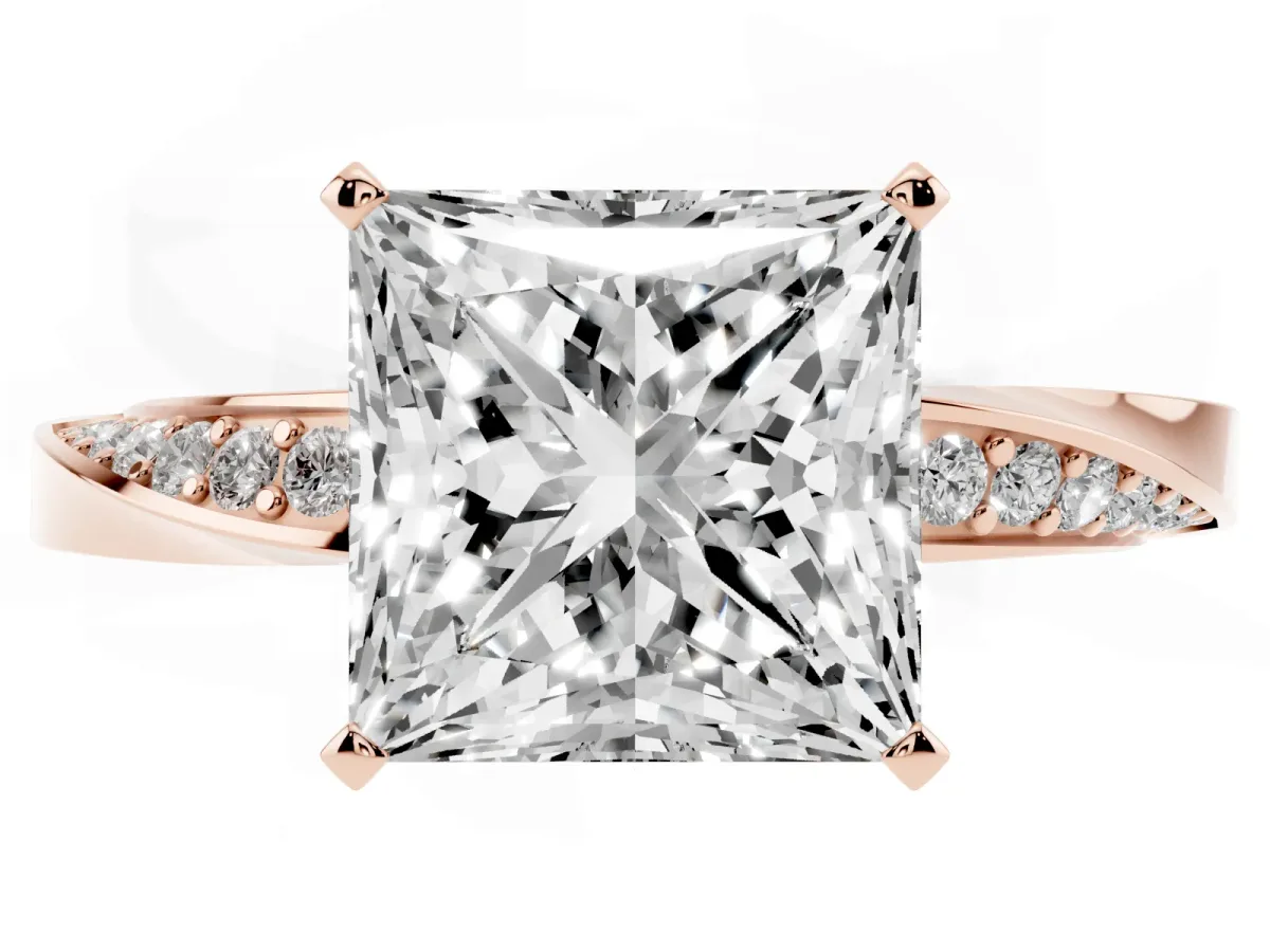 Princess Cut Diamond Engagement Ring with Side Stone Accents and Four-Prong Setting Rose gold
