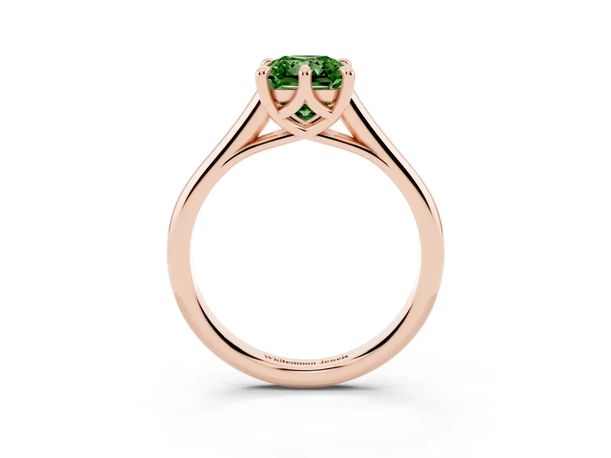 Fancy Green Radiant Cut Solitaire Engagement Ring with Six-Prong Setting and Classic Band Rose gold