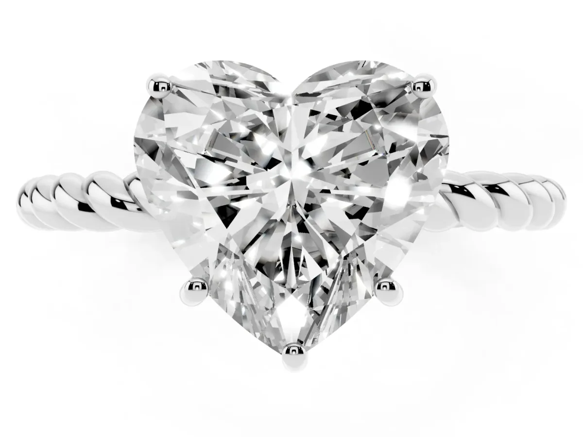 Heart Cut Solitaire Twist Band Ring with Four-Prong Setting Platinum