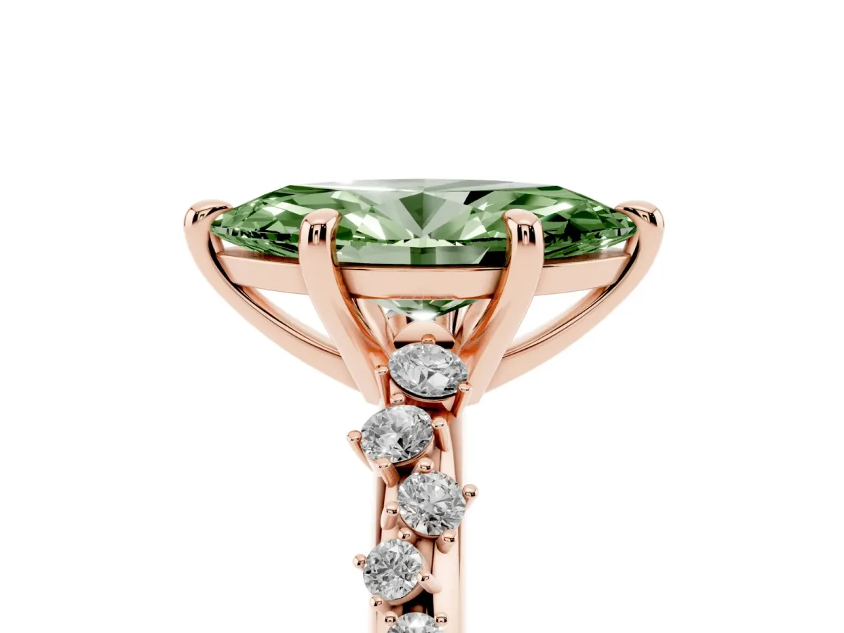 Fancy Green Marquise Cut Cut Diamond Vine Band with Four-Prong Setting Rose gold