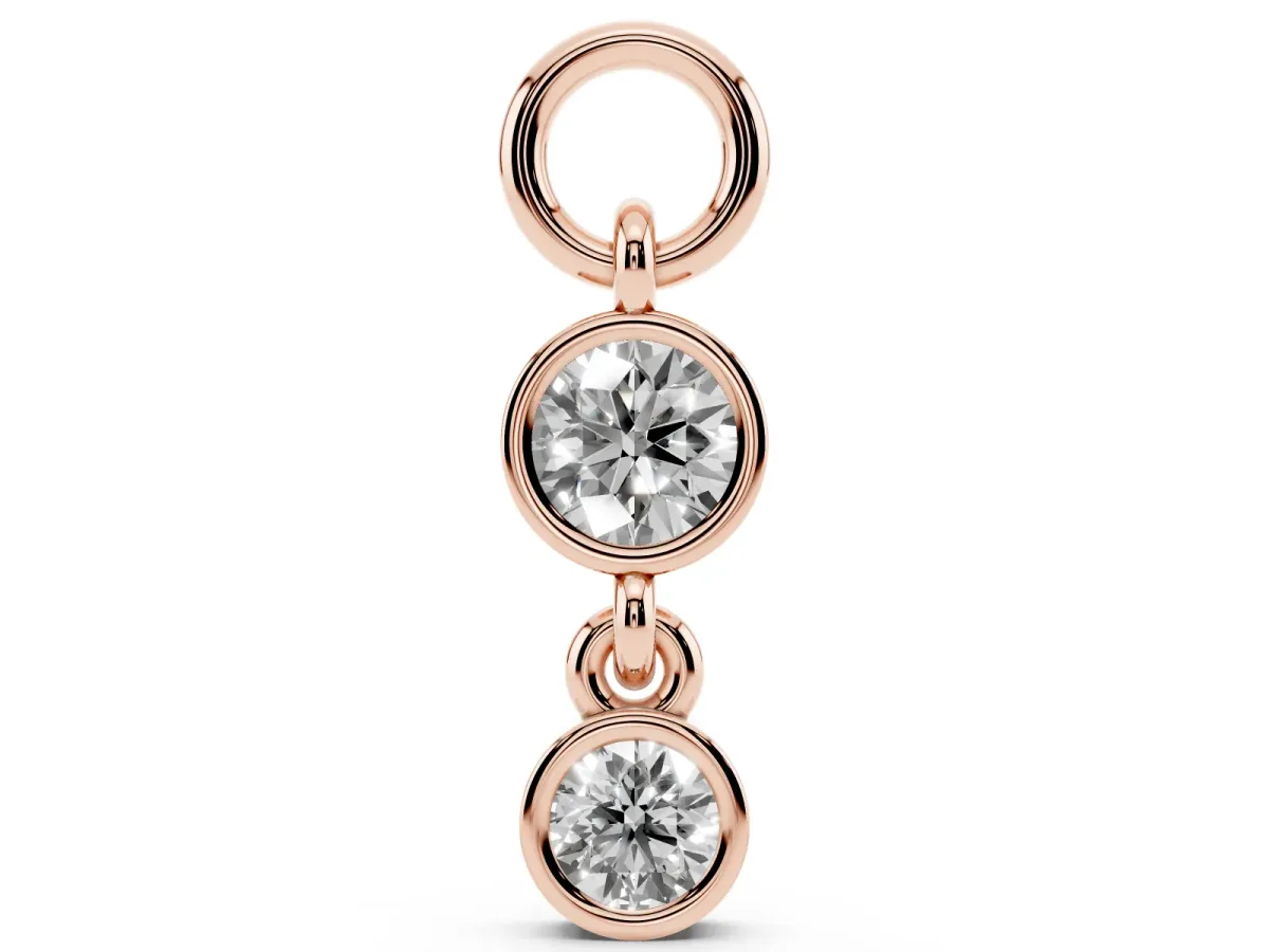 Round Diamond Double Drop Huggie Charm Rose gold