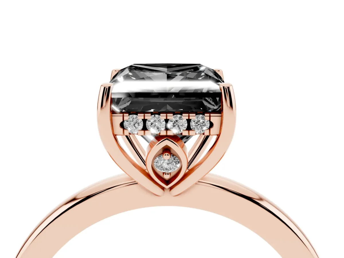 Fancy Black Princess Cut Solitaire Diamond Ring with Prong Setting and Plain Band Rose gold