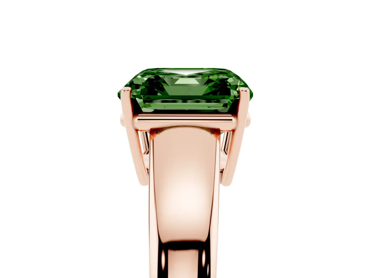 Fancy Green Asscher Cut Solitaire Diamond Ring with Tapered Band and Four-Prong Setting Rose gold