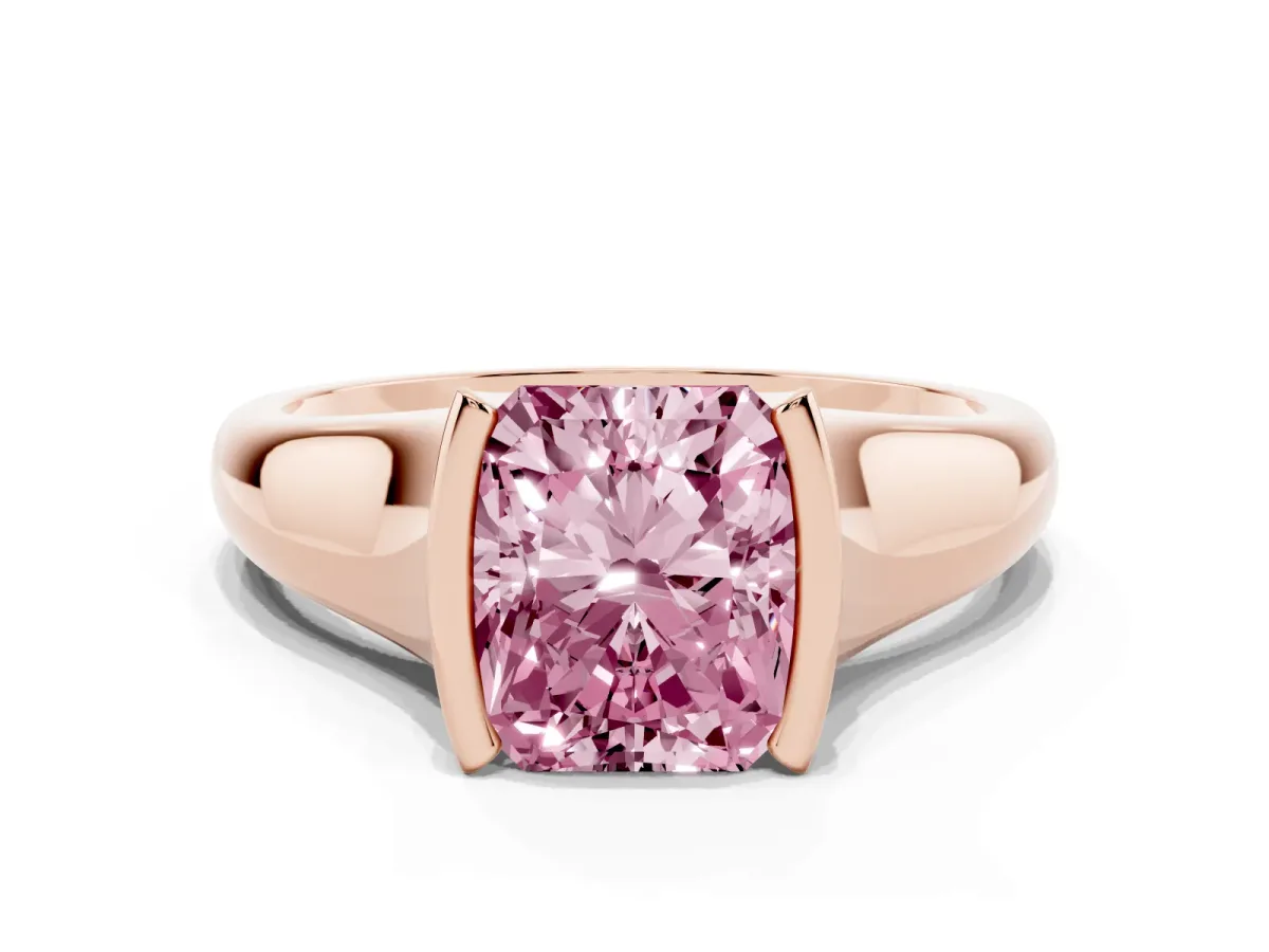 Fancy Pink Radiant Cut Solitaire Tension Set Diamond Ring with Split Shank Band Rose gold