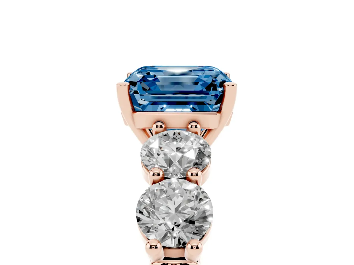 Fancy Blue Asscher Cut Cut Five-Stone Prong Set Diamond Ring with Classic Band Rose gold