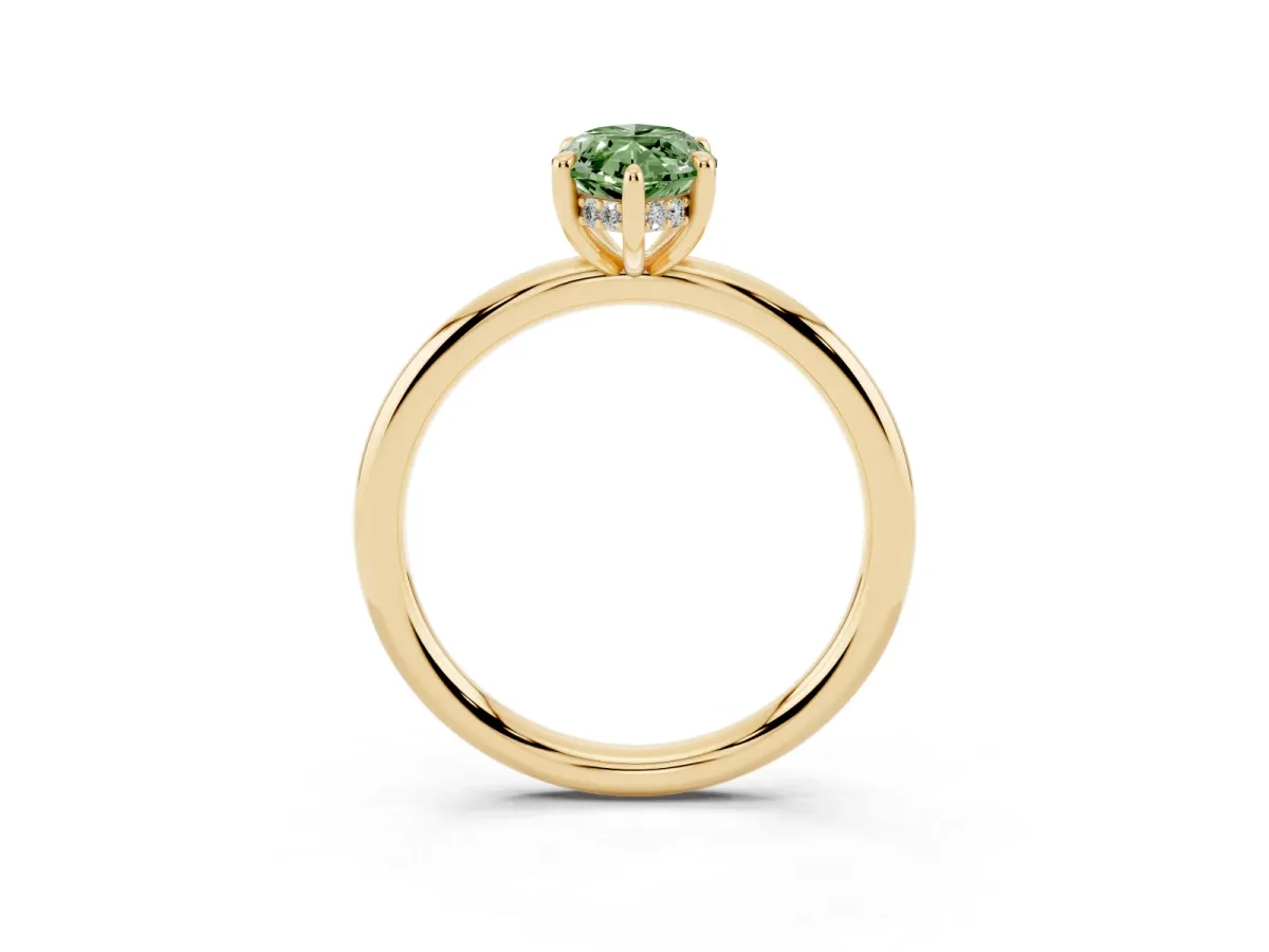 Fancy Green Marquise Cut Diamond Solitaire Ring with Thin Band and Four-Prong Setting Yellow gold
