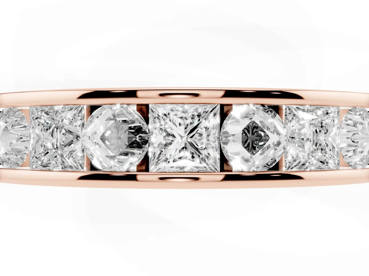 Princess Diamond Channel Set Promise Ring with Round Diamond Accents Rose gold