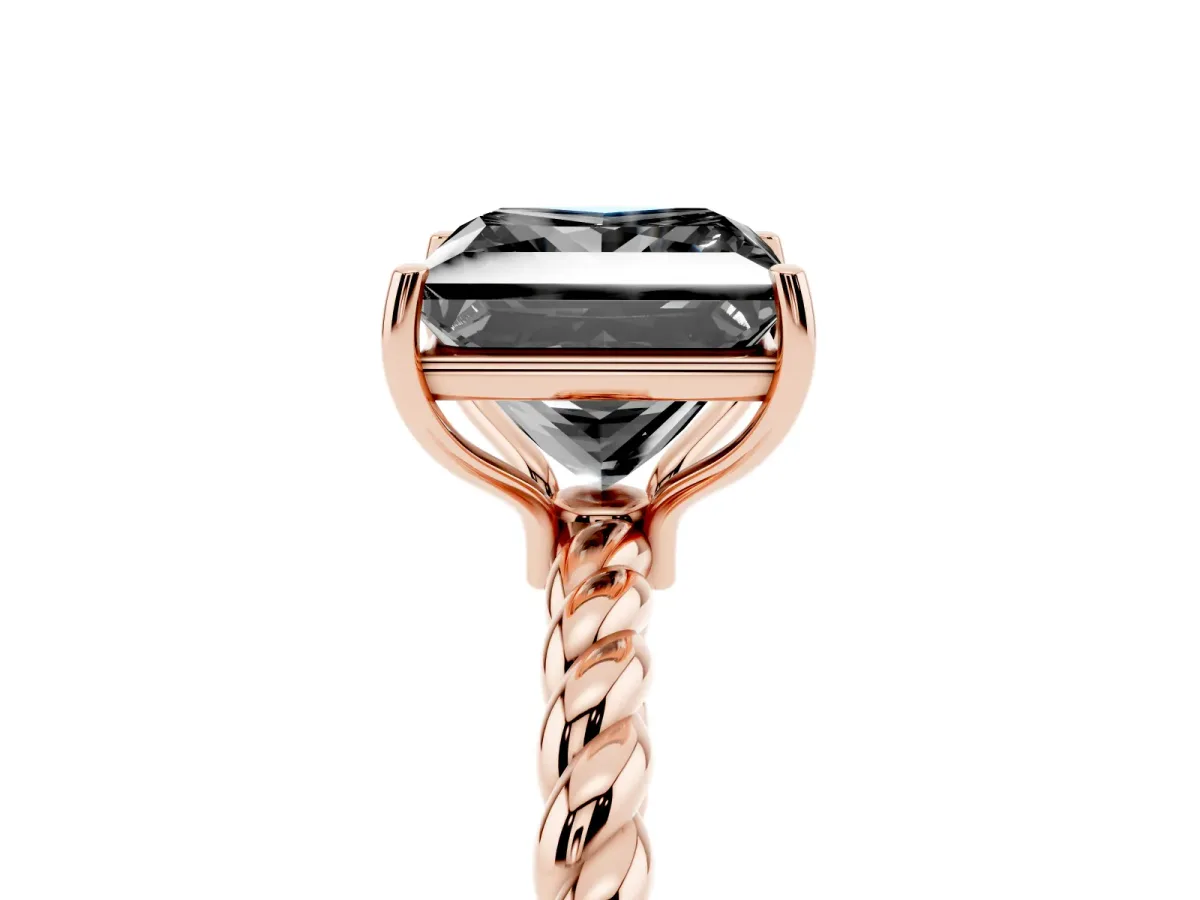 Fancy Black Princess Cut Solitaire Twisted Band 4-Prong Ring Rose gold