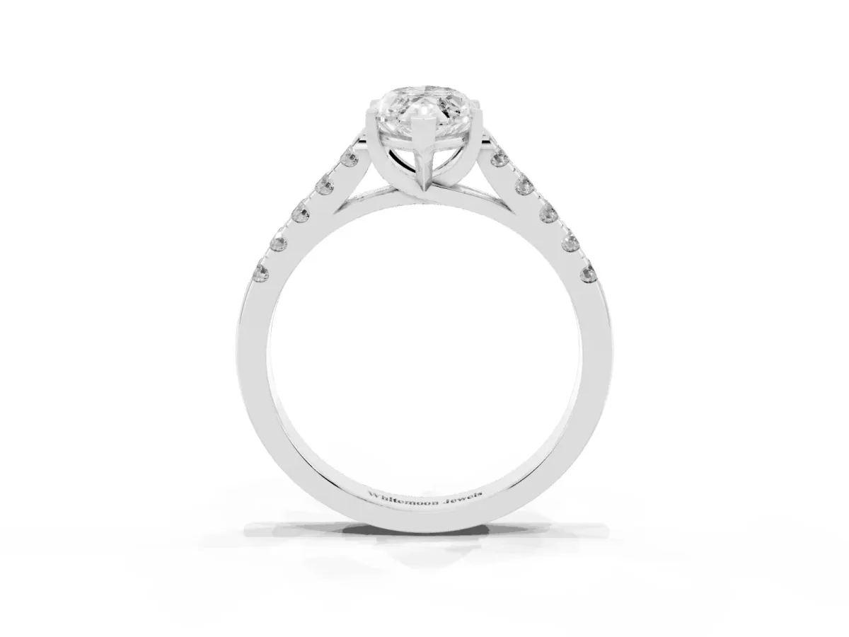 Marquise Cut Diamond Pavé Band Solitaire Ring with Prong Setting White gold