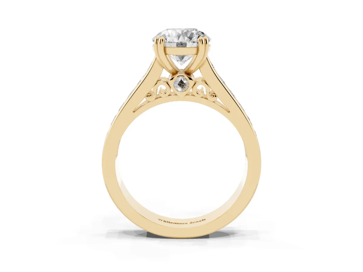 Round Cut Cut Channel Set Solitaire Engagement Ring with Prong Setting Yellow gold