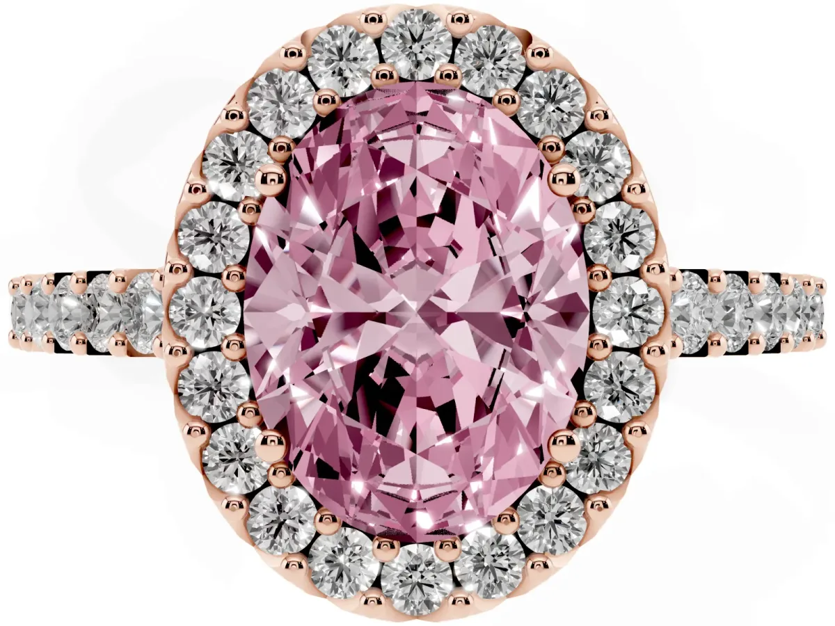 Fancy Pink Oval Cut Halo Diamond Pavé Solitaire Ring Rose gold