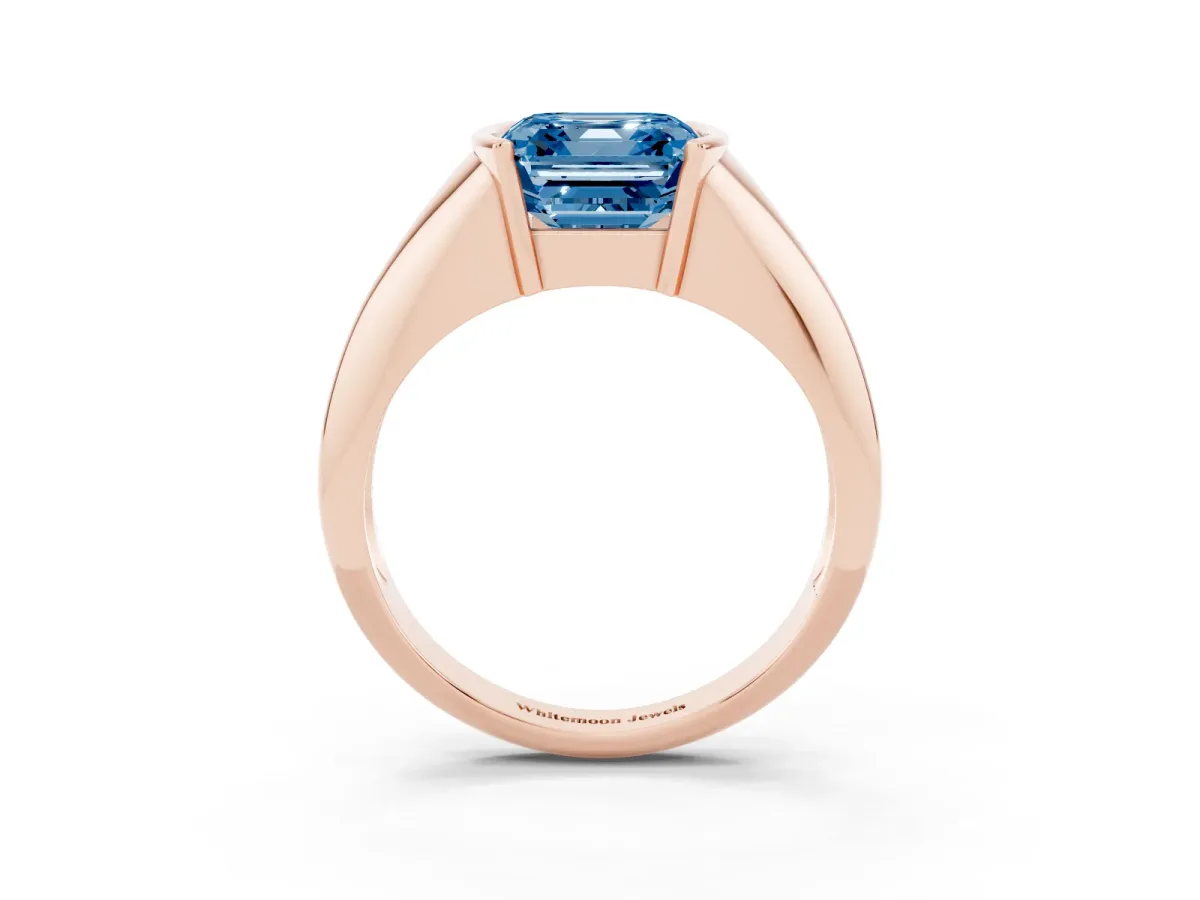 Fancy Blue Asscher Cut Solitaire Tension Set Diamond Ring Rose gold