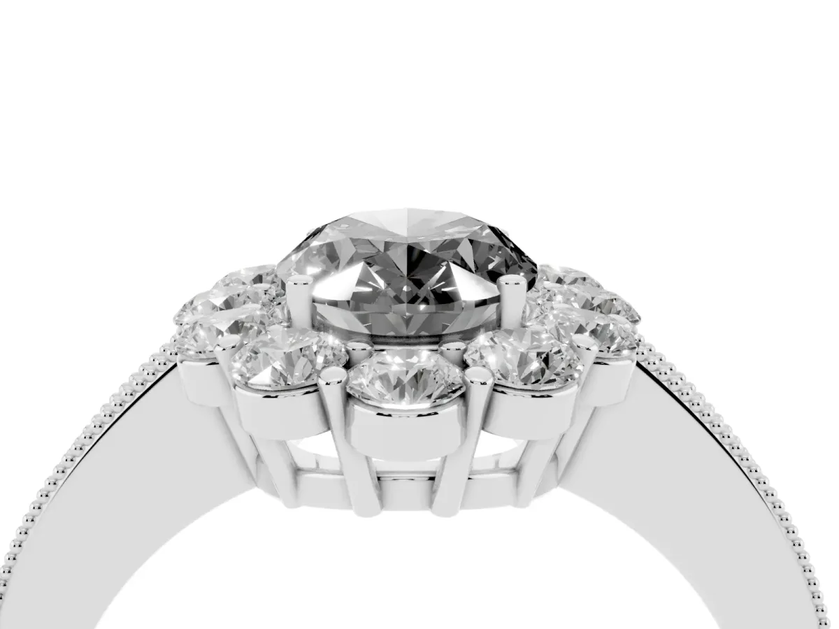 Fancy Black Oval Cut Cut Halo Diamond Pavé Engagement Ring with Milgrain Detailing Platinum