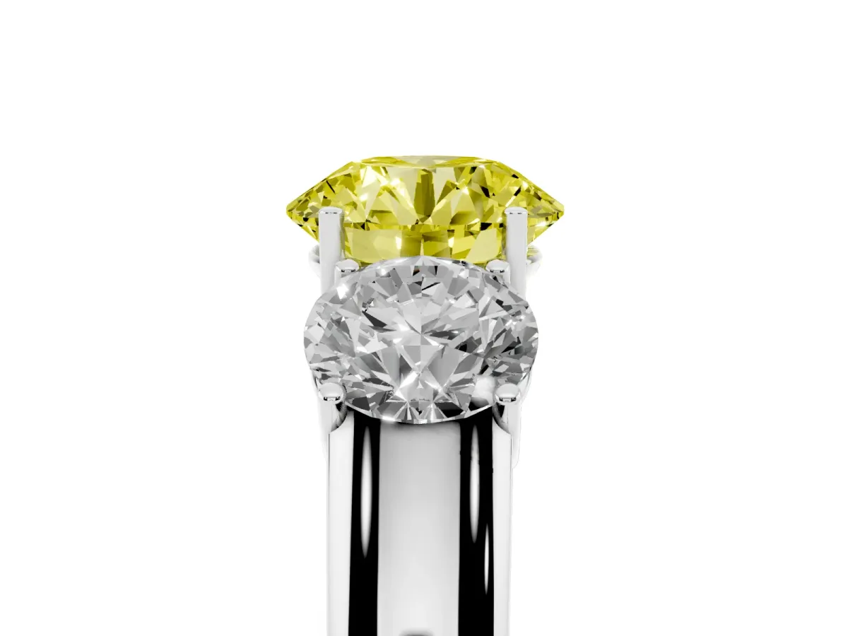 Fancy Yellow Three-Stone Round Cut Cut Diamond Ring with Prong Setting and Classic Band Silver