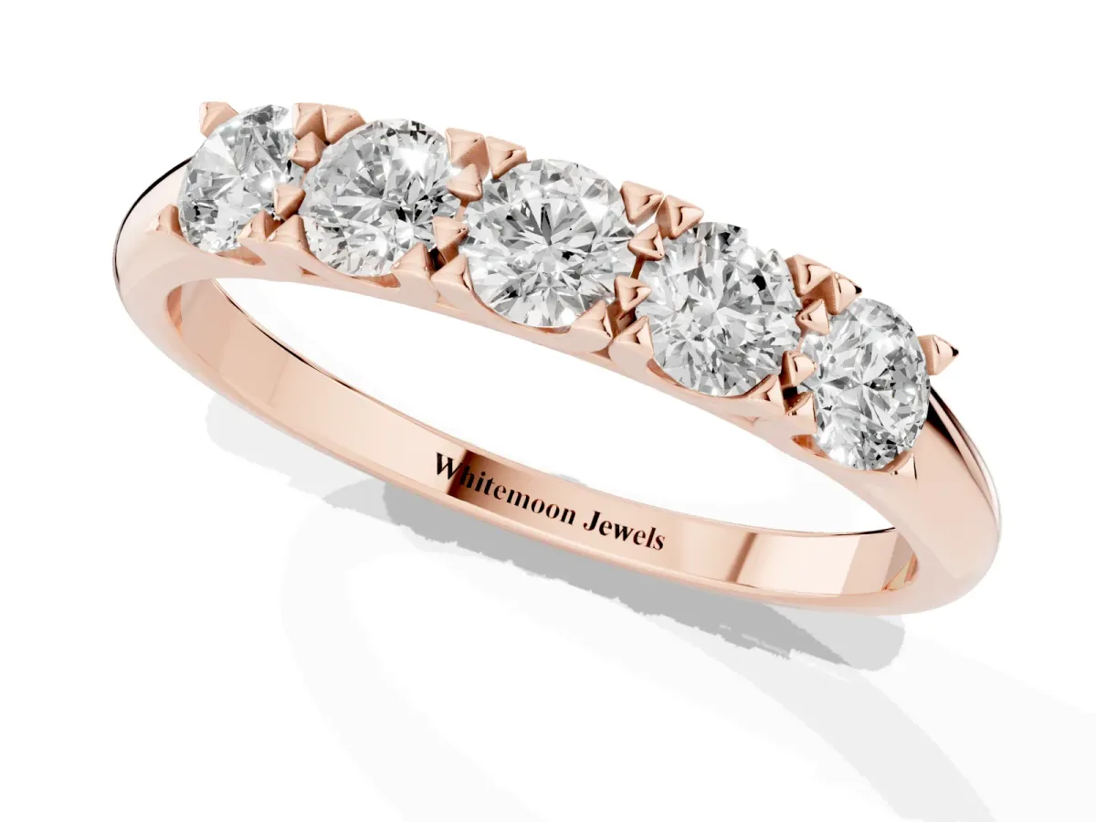 Round Diamond Channel Set Half Eternity Band with Shared Prong Setting Rose gold