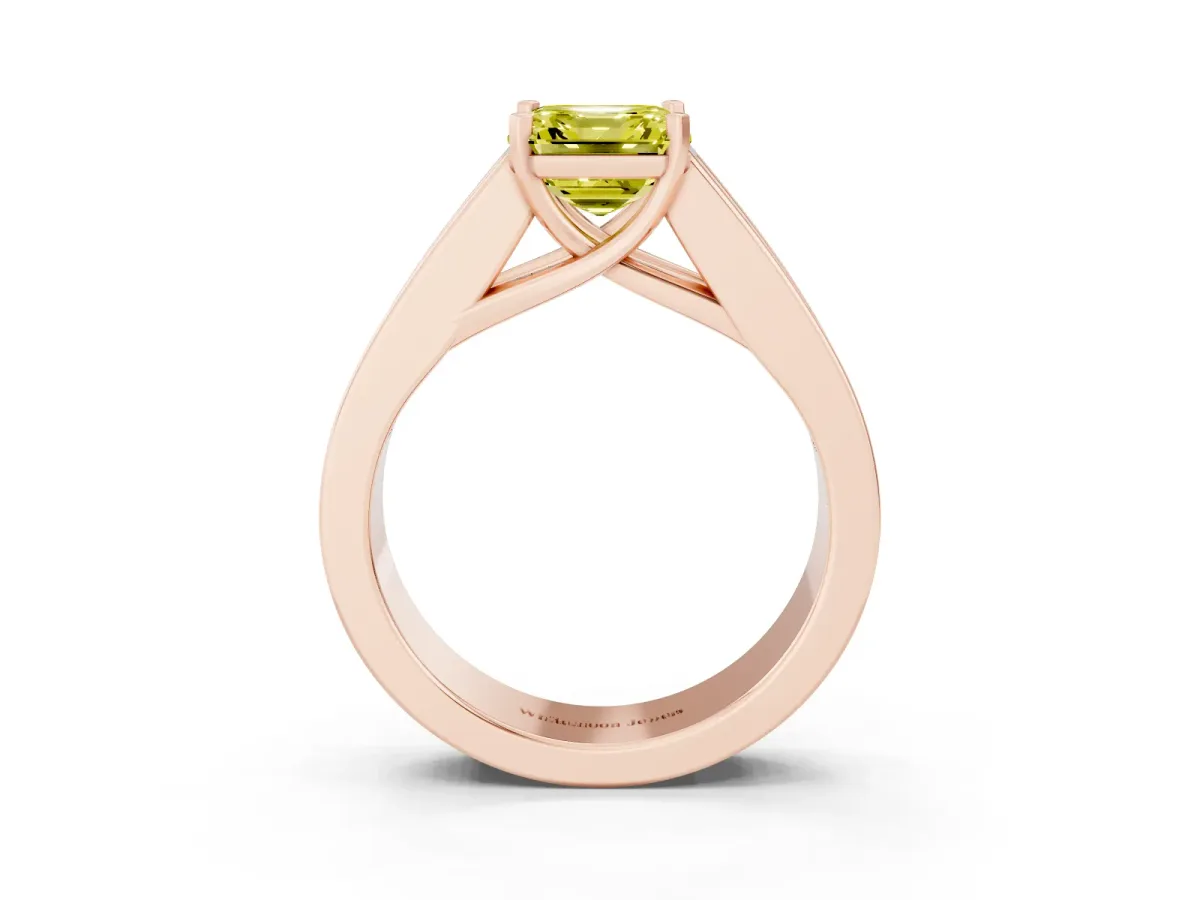 Fancy Yellow Asscher Cut Cut Channel Set Solitaire Ring with Four-Prong Setting Rose gold
