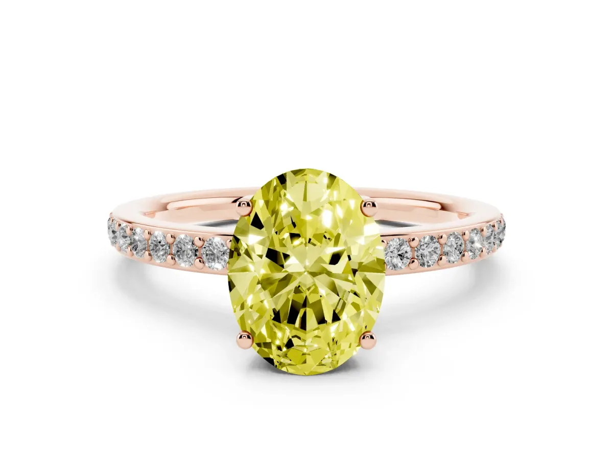 Fancy Yellow Oval Cut Cut Diamond Pavé Band Ring with Four-Prong Setting Rose gold