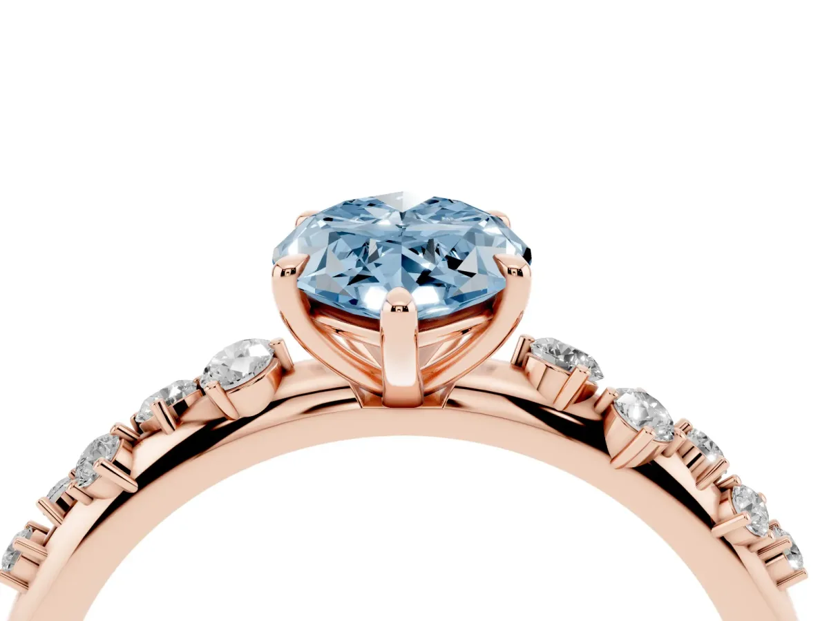 Fancy Blue Marquise Cut Diamond Cluster Prong-Set Solitaire Ring Rose gold