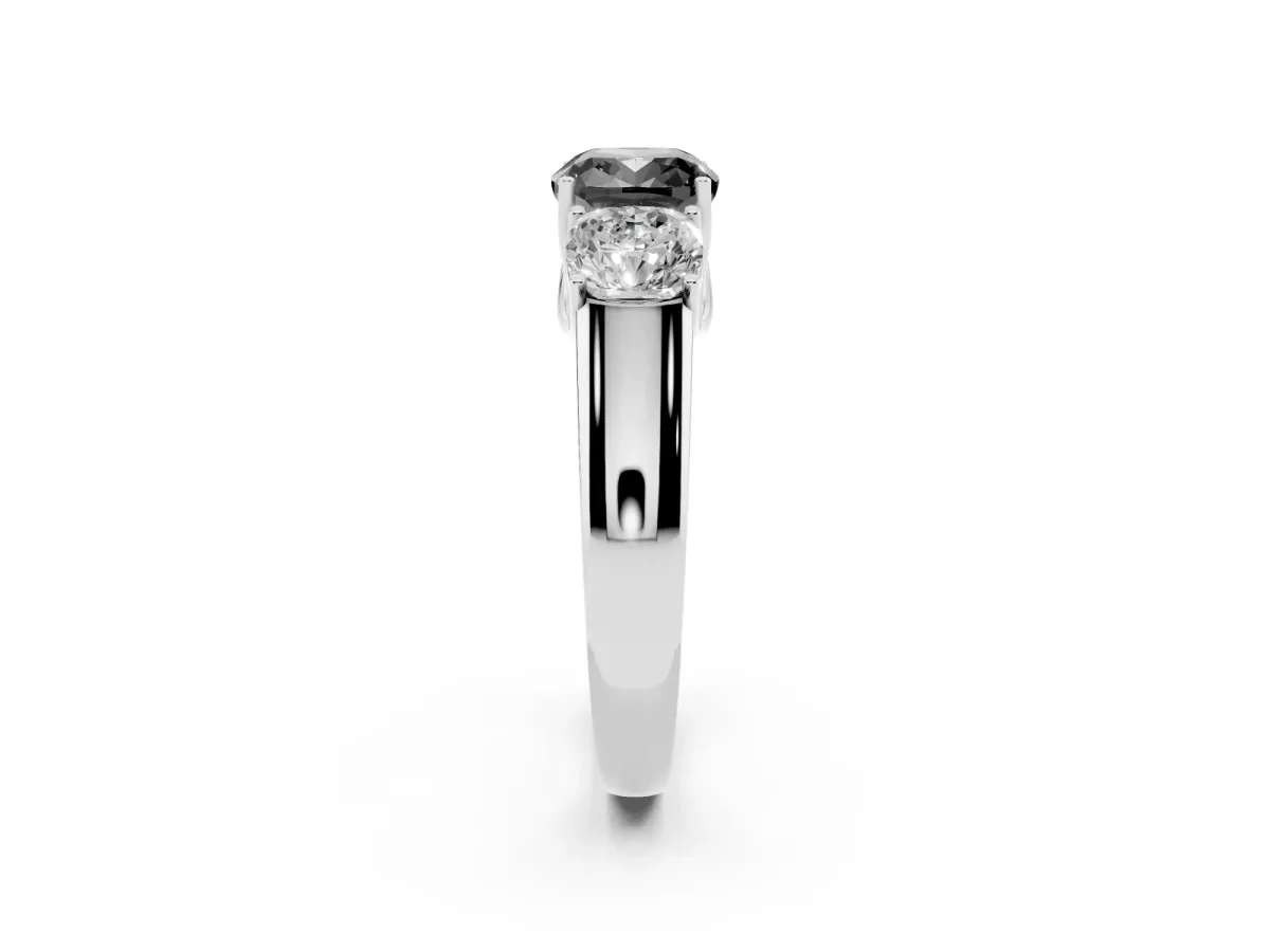 Fancy Black Three-Stone Cushion Cut Cut Diamond Ring with Prong Setting and Classic Band Platinum