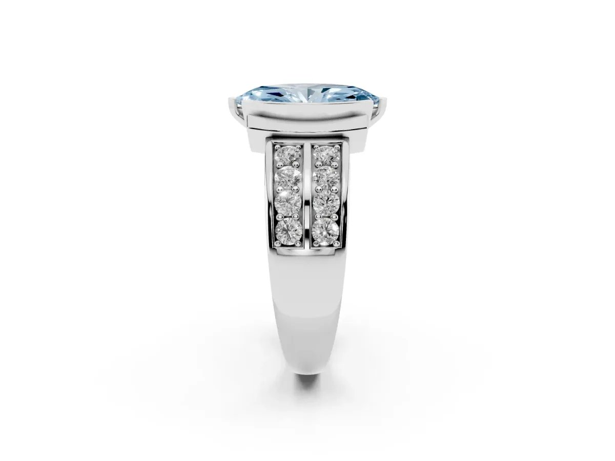 Fancy Blue Marquise Cut Brilliant Diamond Channel Set Wide Band Ring with Bezel Setting Platinum