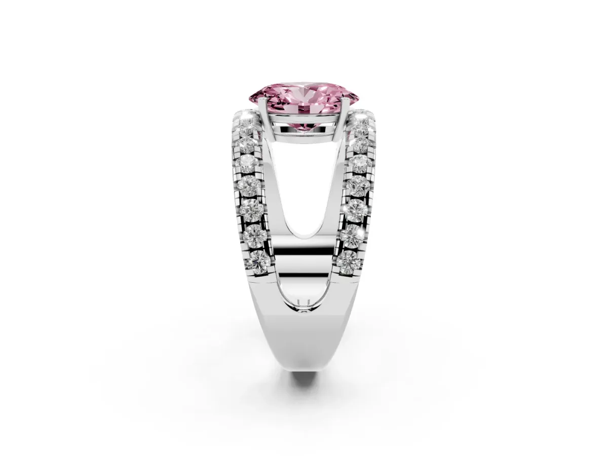 Fancy Pink Oval Cut Solitaire Split Shank Pave Diamond Ring White gold