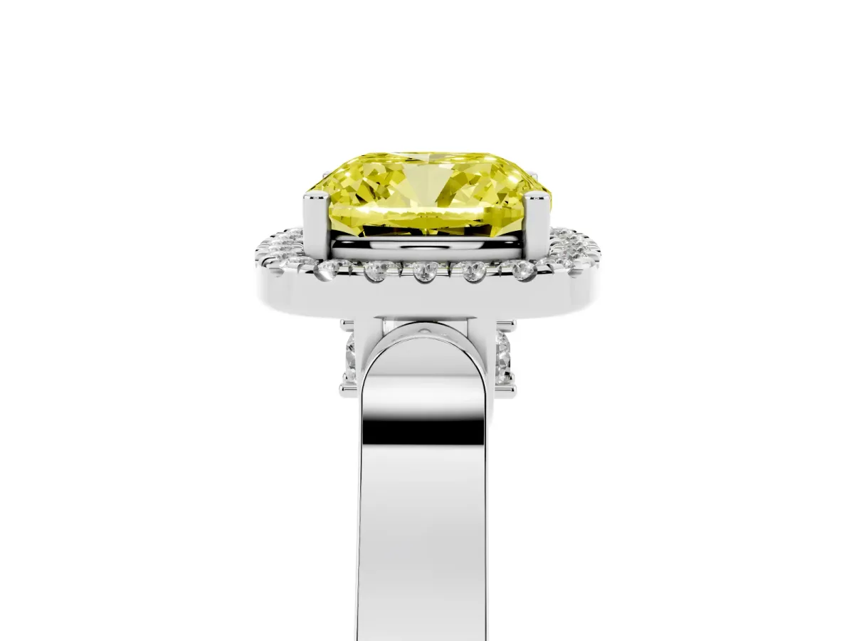 Fancy Yellow Cushion Cut Halo Pave Split Shank Prong Setting Ring Silver
