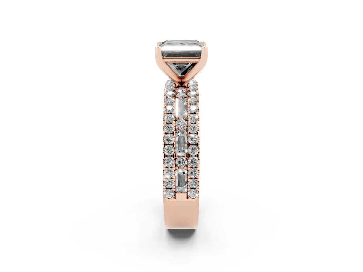 Fancy Black Princess Cut Diamond Solitaire Ring with Pavé and Channel Set Band Rose gold