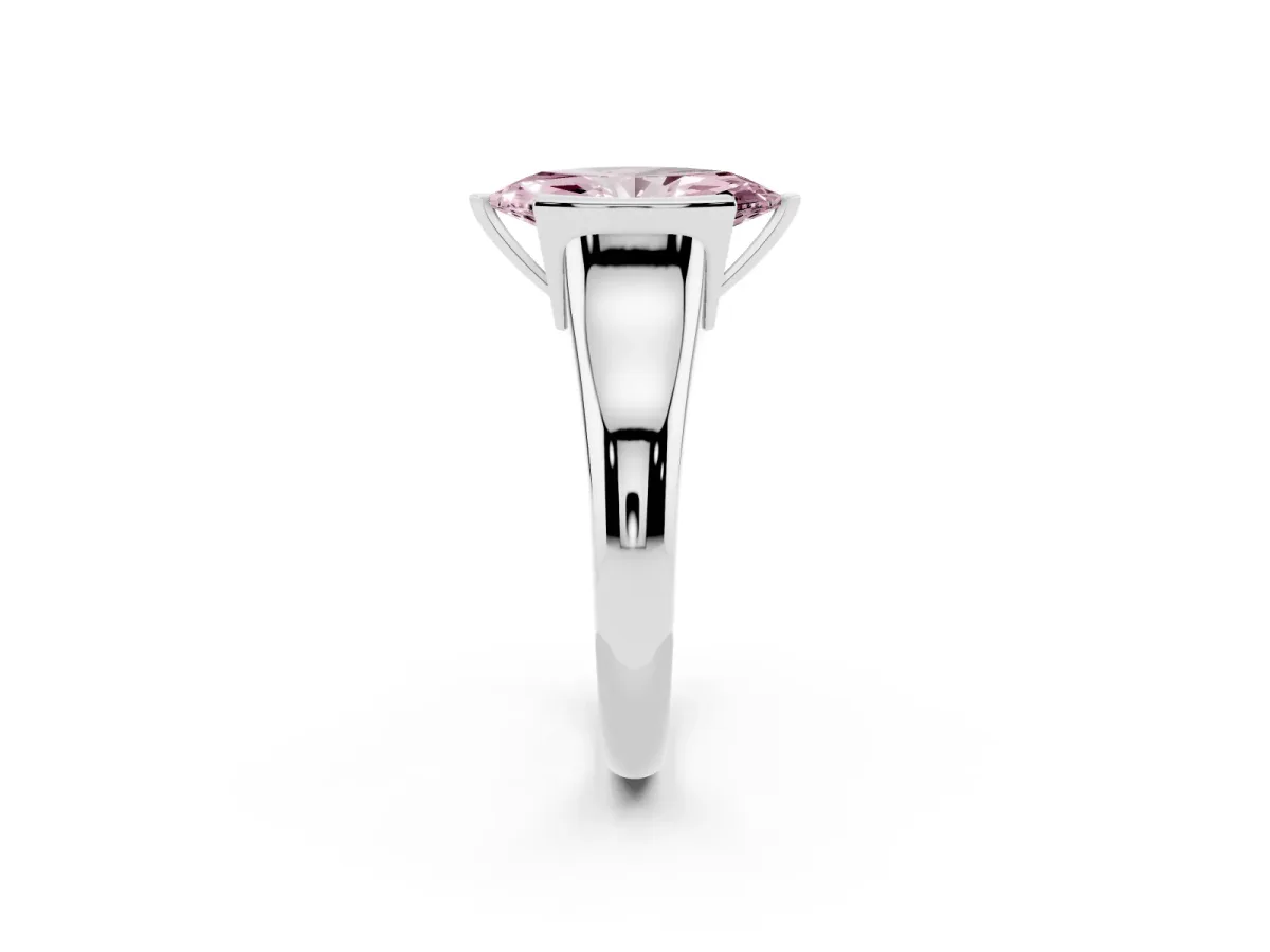 Fancy Pink Marquise Cut Solitaire Tension Set Diamond Ring with Split Shank Band Silver