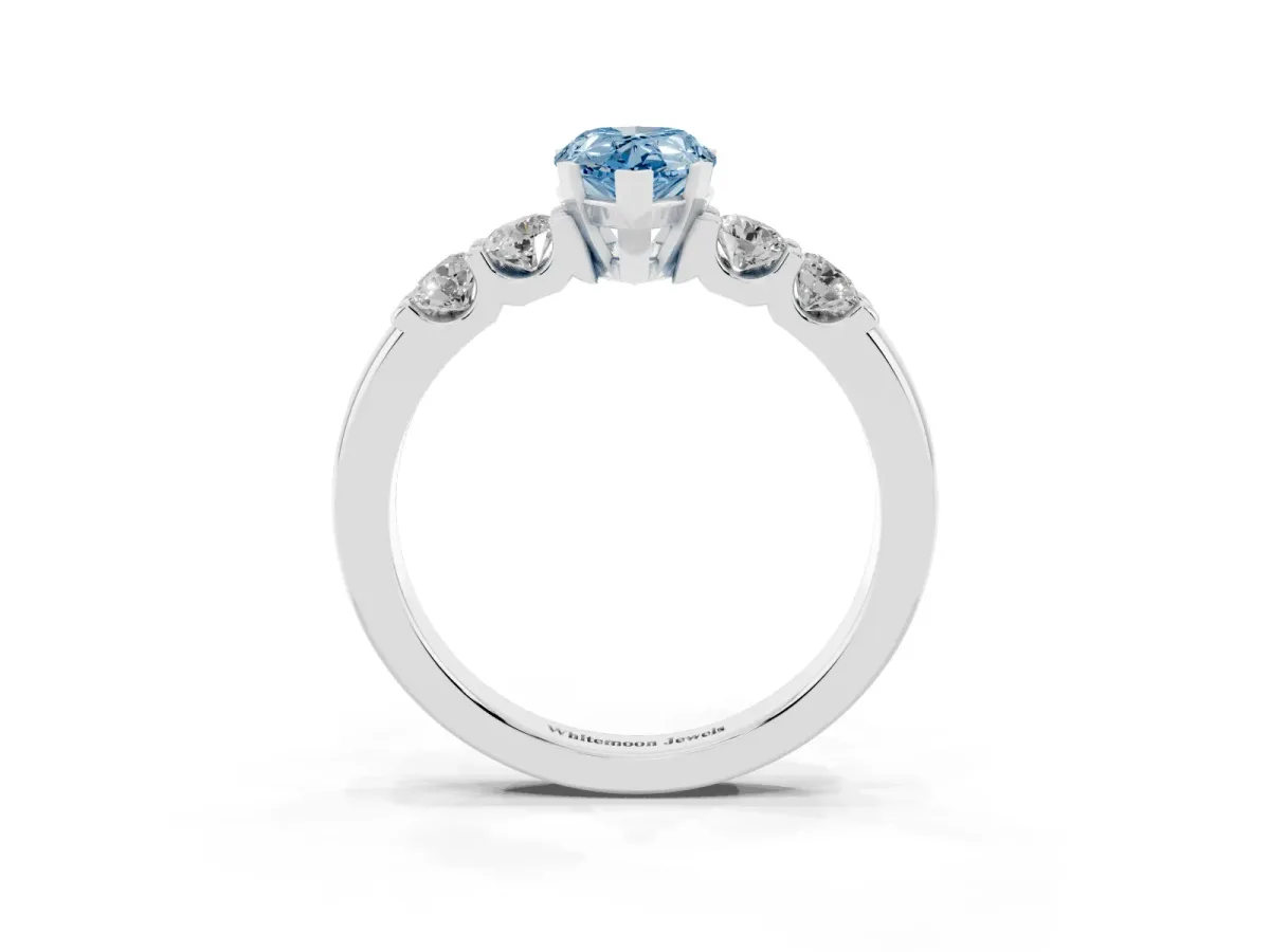 Fancy Blue Pear Cut Brilliant Cut Diamond Five-Stone Prong Set Engagement Ring with Channel Band Silver
