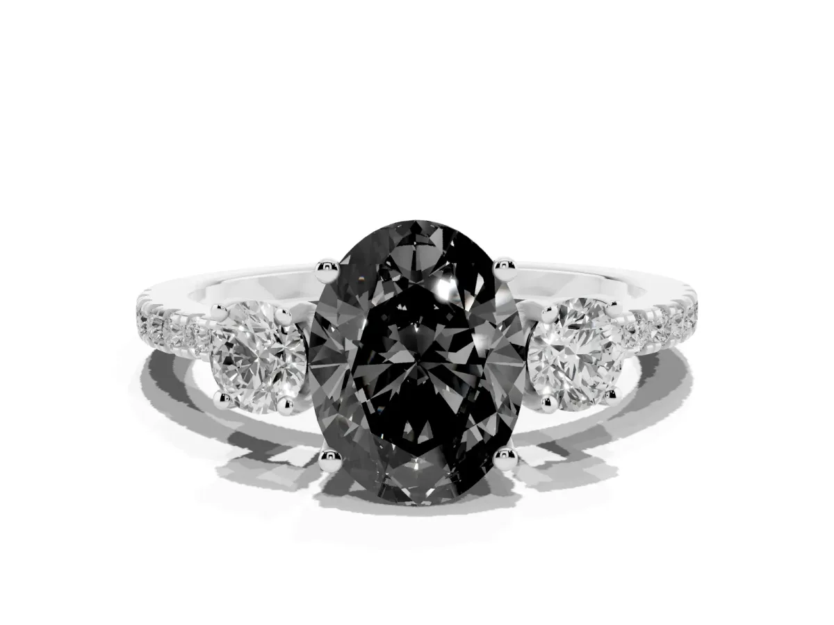 Fancy Black Three-Stone Oval Cut Cut Diamond Pavé Band with Prong Setting Silver