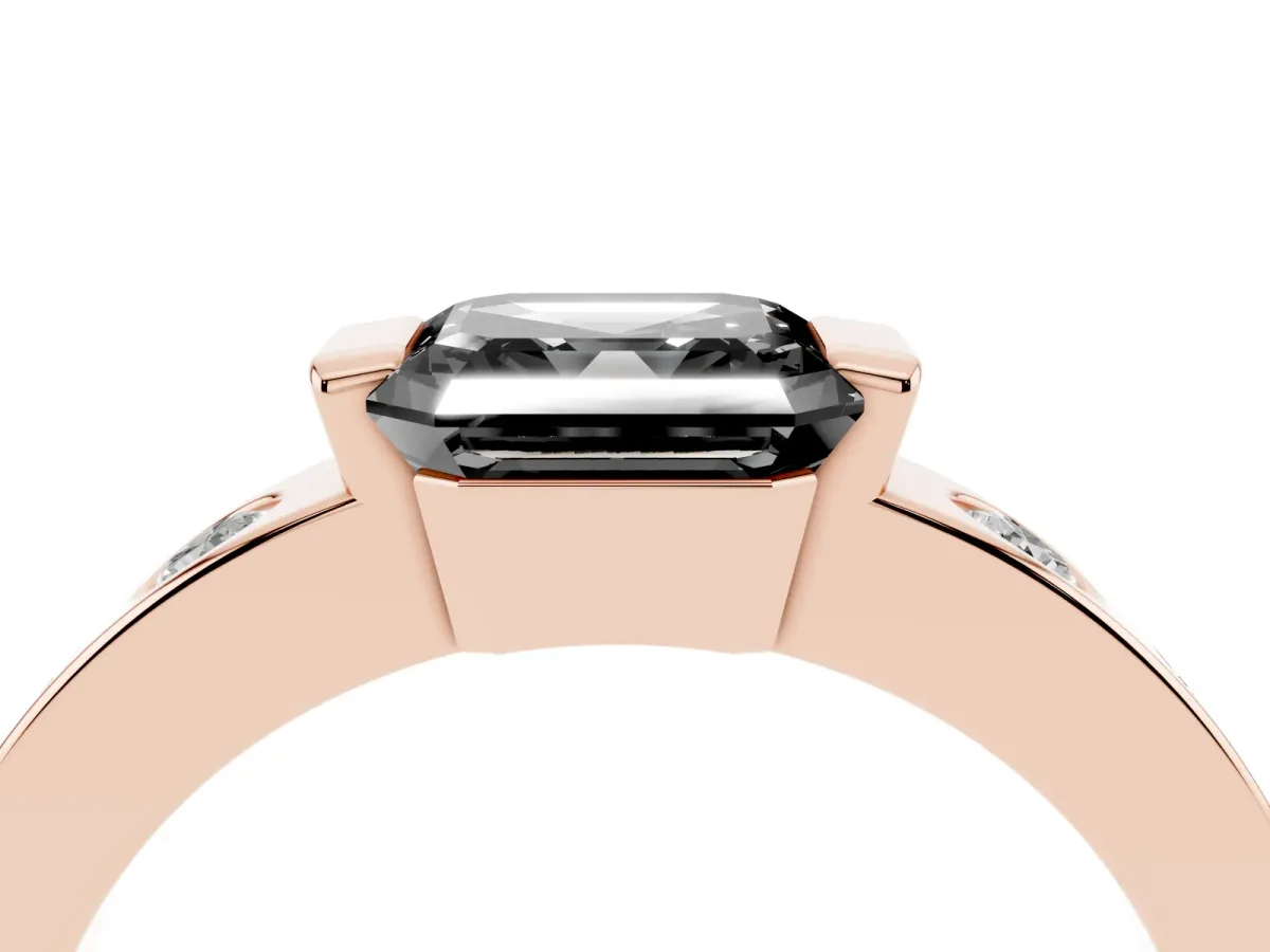 Fancy Black Asscher Cut Brilliant Channel-Set Diamond Ring with Bezel Prong Setting Rose gold