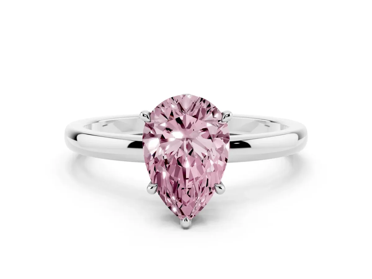 Fancy Pink Pear Cut Solitaire Engagement Ring with Cathedral Band and Four-Prong Setting Silver
