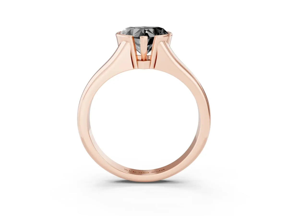 Fancy Black Heart Cut Solitaire Tension Set Diamond Ring with Split Shank Band Rose gold
