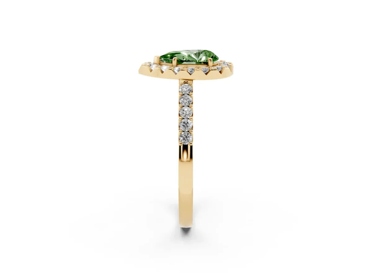 Fancy Green Pear Cut Halo Diamond Pavé Solitaire Ring Yellow gold