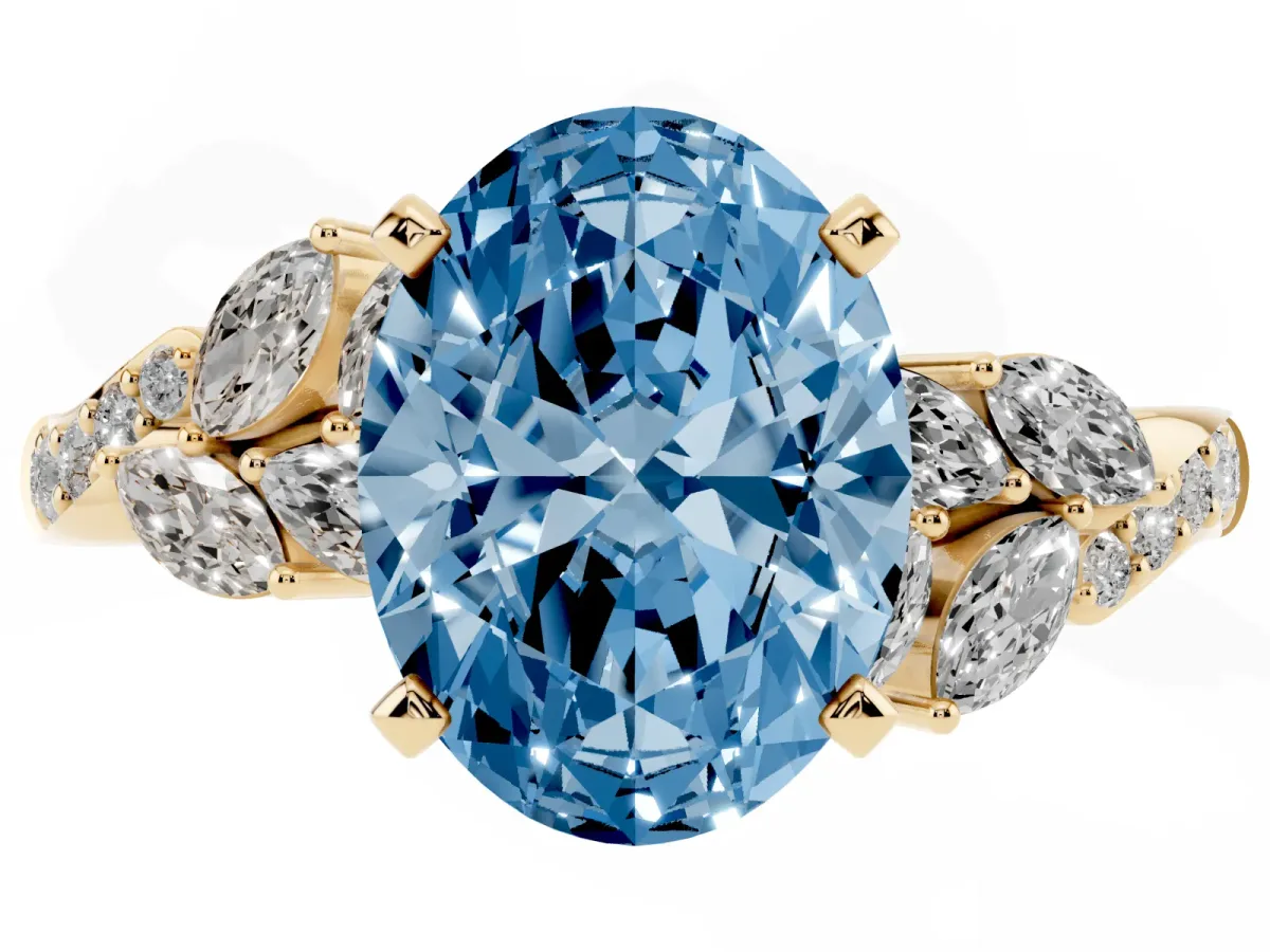 Fancy Blue Oval Cut Solitaire Marquise Twist Band with Six-Prong Setting Yellow gold