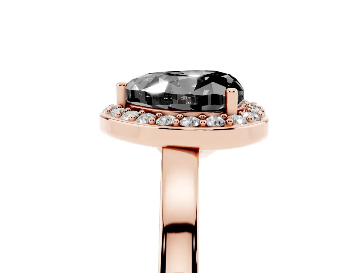 Fancy Black Heart Cut Halo Diamond Ring with Solitaire Band and Prong Setting Rose gold