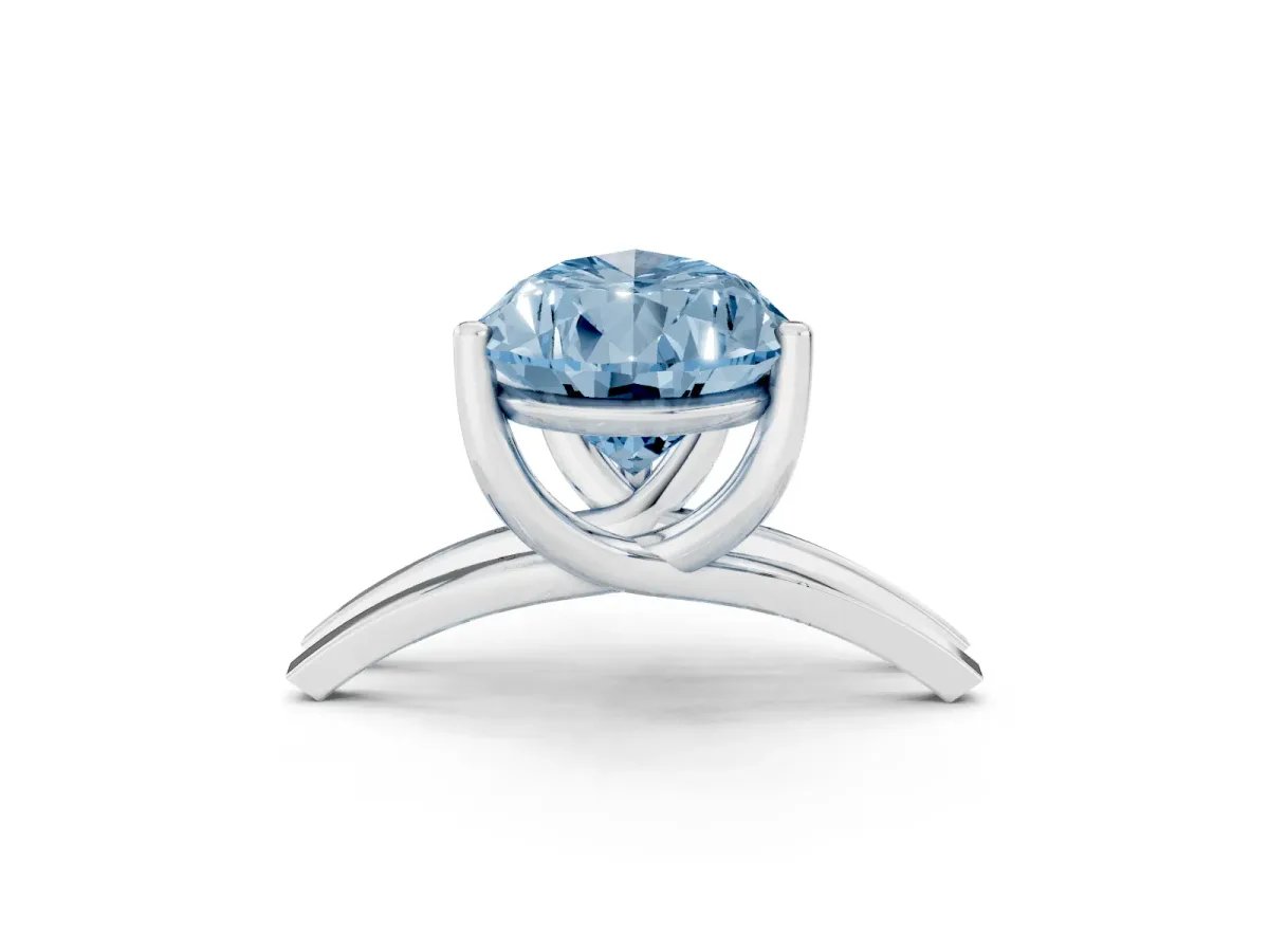 Fancy Blue Pear Cut Cut Diamond Solitaire Engagement Ring with Tapered Plain Band and Four-Prong Setting Silver