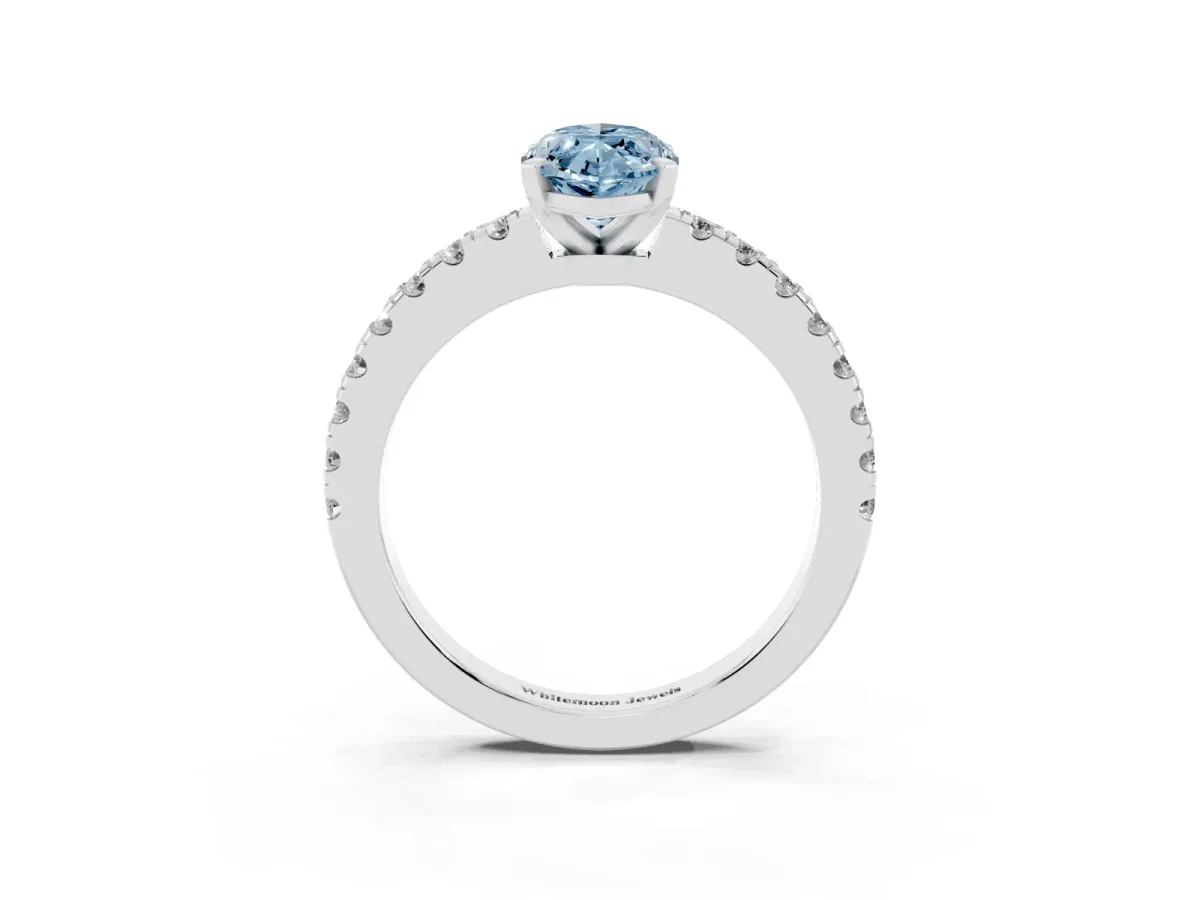 Fancy Blue Marquise Cut Solitaire Diamond with Pavé Band and Four-Prong Setting Platinum