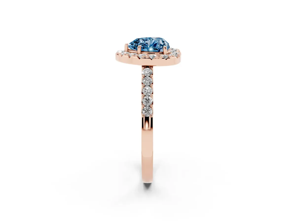Fancy Blue Heart Cut Halo Diamond Pavé Solitaire Ring Rose gold