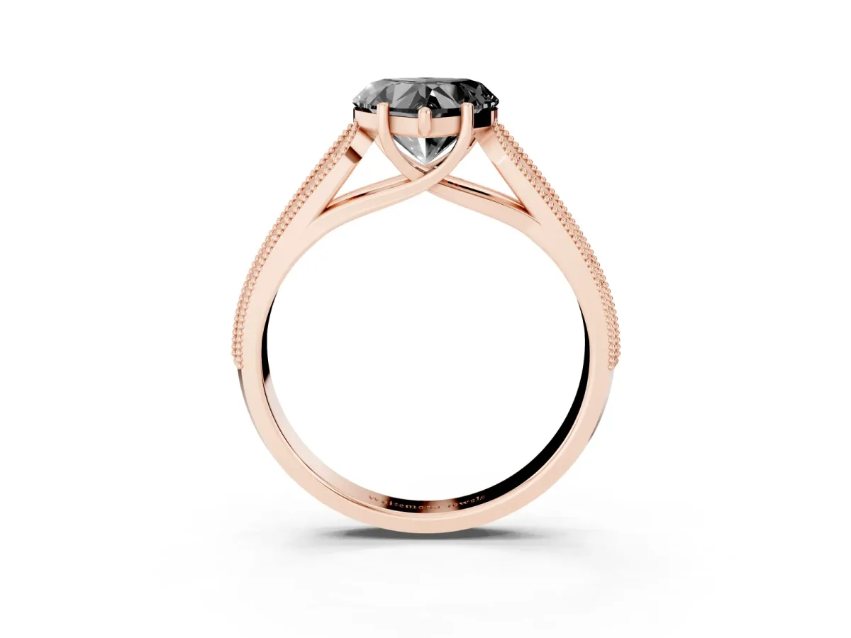 Fancy Black Heart Cut Cut Pave Split Shank Engagement Ring with Four-Prong Setting Rose gold